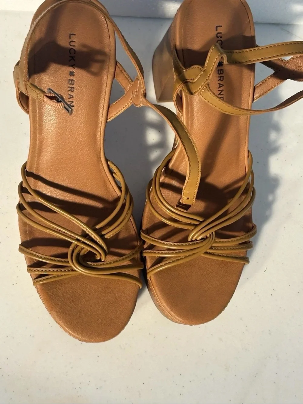 Lucky Brand Tan Strappy Platform Sandals